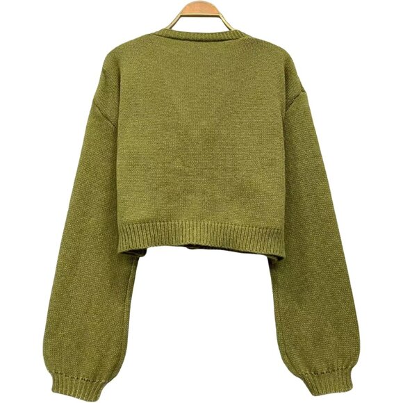 Girl's Polyester Mushroom Cardigan Frog Sweater V Neck Button Lantern Sleeve - Picture 2 of 5